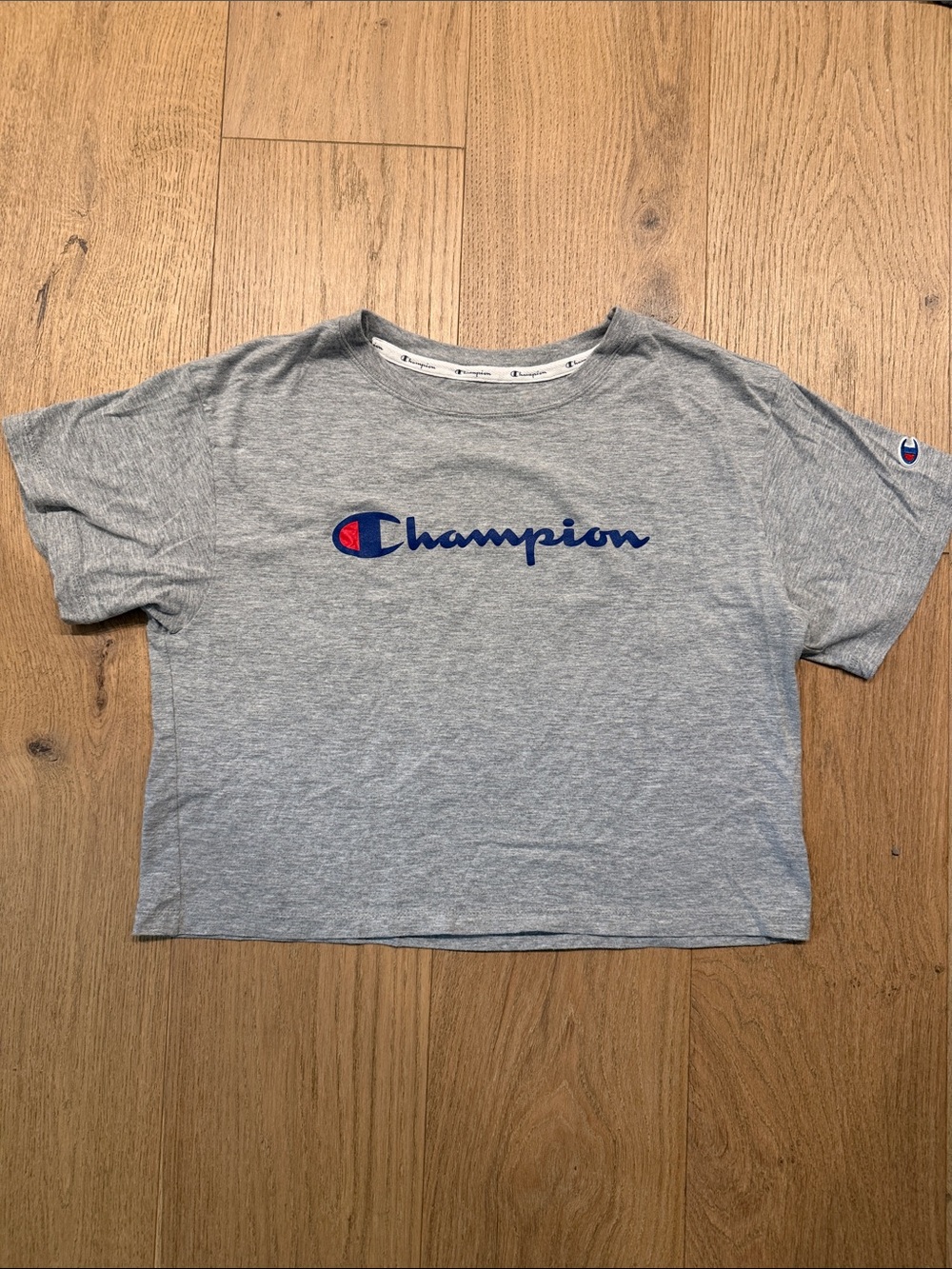 Champion Gray Logo Crop T-Shirt Small